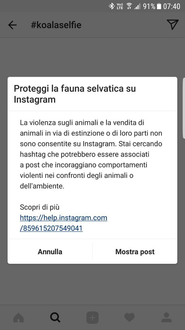 Instagram protegge gli animali e l'ambiente