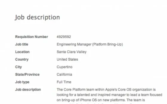 Apple cerca un ingegnere capo per il porting di iPhone OS su 