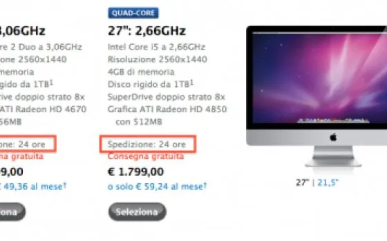 Si abbassa a 24 ore il tempo di consegna dell'iMac 27