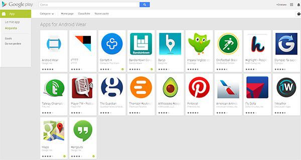 Le applicazioni di Android Wear disponibili sulla piattaforma Google Play