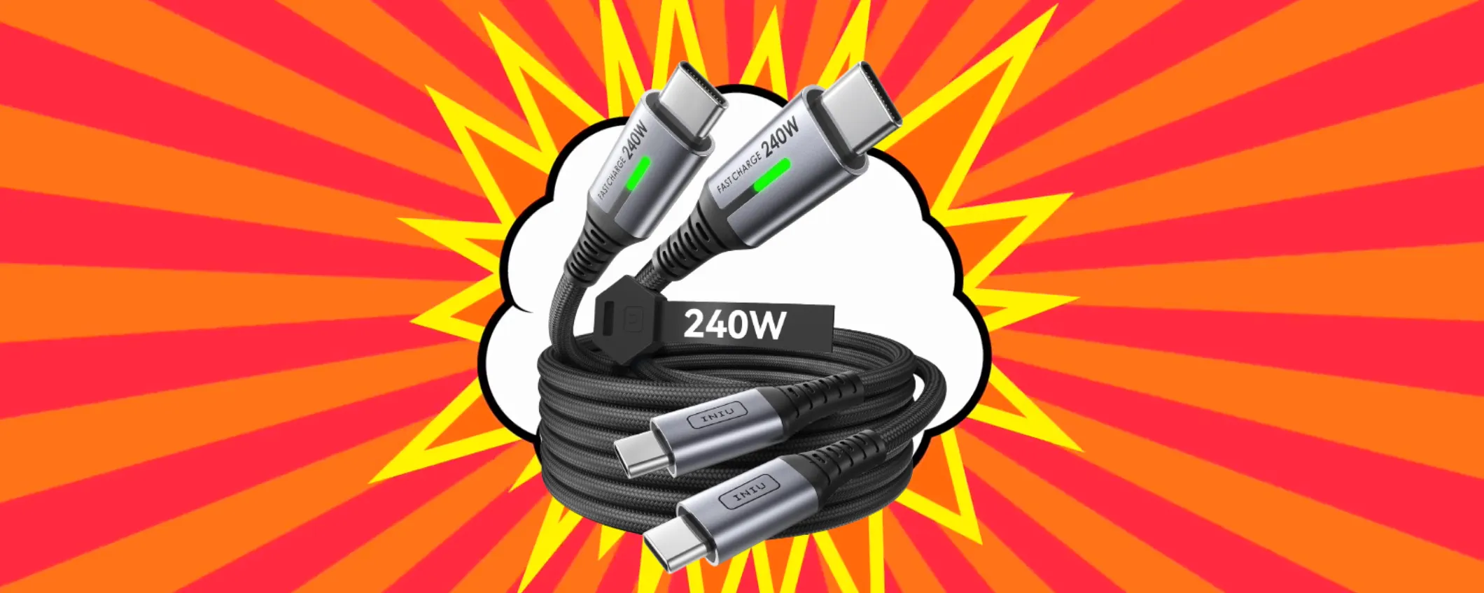 Ricarica velocissima con i 2 Cavi USB C INIU da 240W in super sconto (-33%)