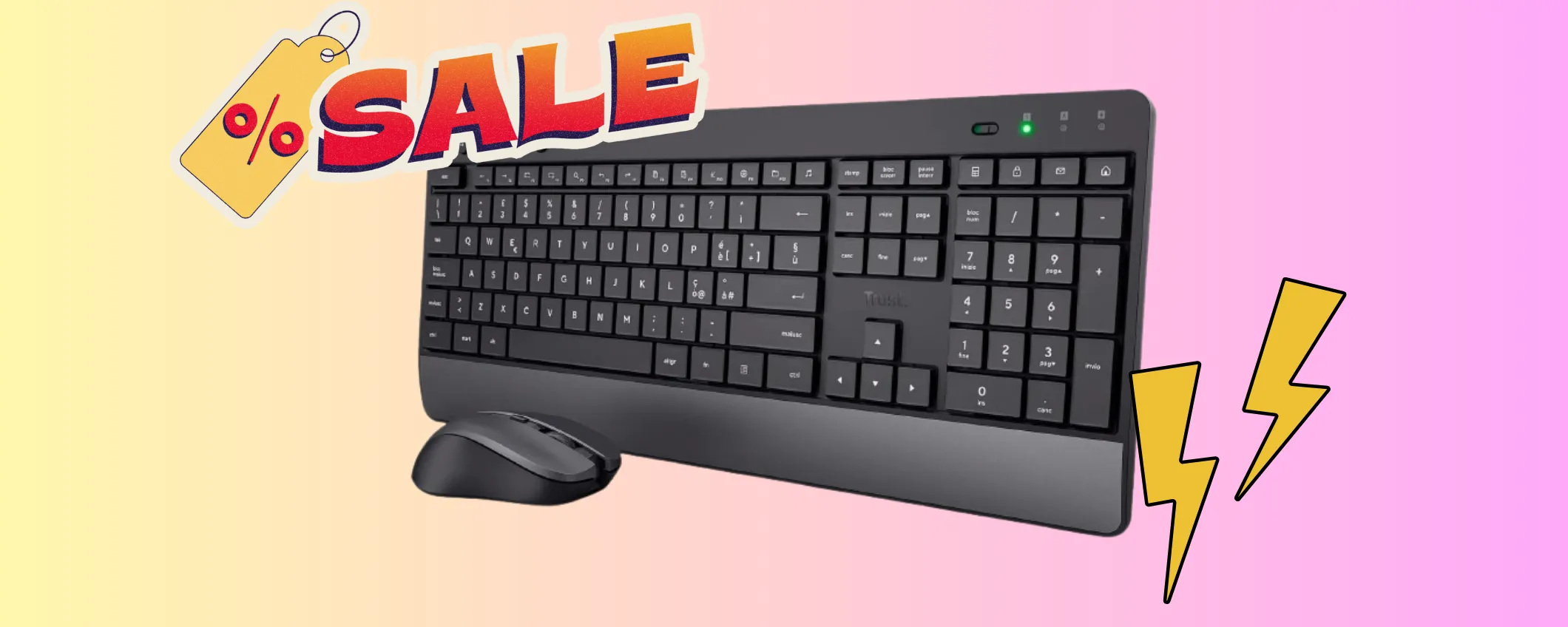 Set da scrivania con Tastiera e Mouse Wireless Trust a soli 26€ (-33% su Amazon)