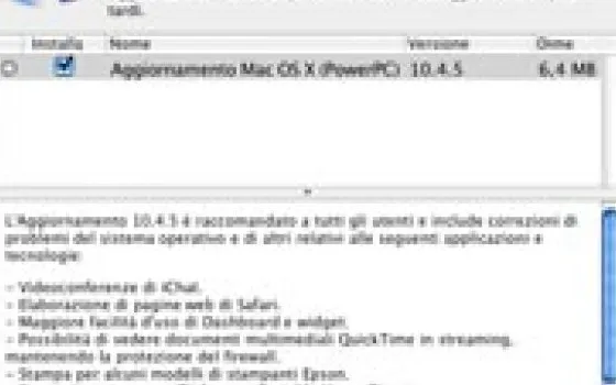 Aggiornamento Software: Mac Os X 10.4.5, client, server, PPC e Intel