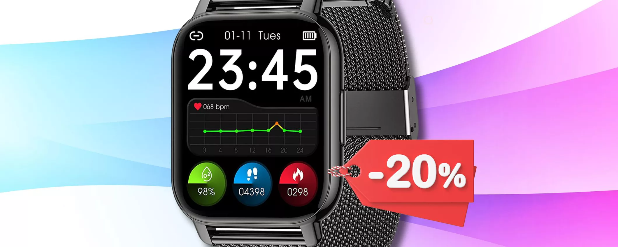 Smartwatch compatibile iOS con 2 cinturini a soli 39€: OCCASIONE UNICA