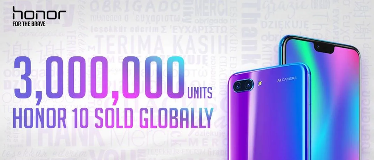 Honor 10, tre milioni di unità vendute in due mesi
