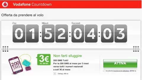 Vodafone Countdown: 200 SMS verso tutti a 3 euro al mese per 3 mesi