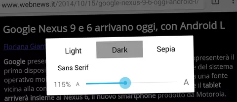 Chrome Beta 39 su Android con modalità Reader