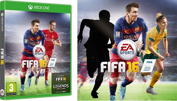 Le cover di FIFA 16 in UK e in Irlanda (sinistra) e in Australia (destra)