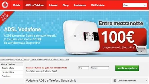 Vodafone: 100 euro di buono sconto per chi attiverà ADSL e Telefono Senza Limiti