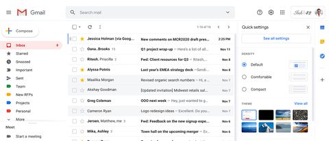 Gmail web: arriva il menu rapido delle impostazioni