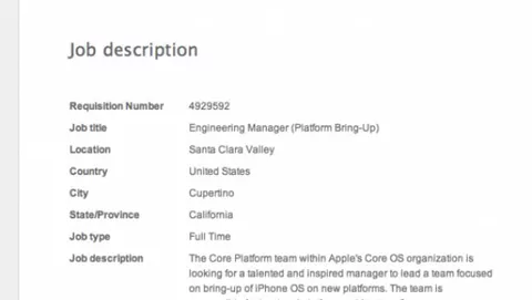 Apple cerca un ingegnere capo per il porting di iPhone OS su 