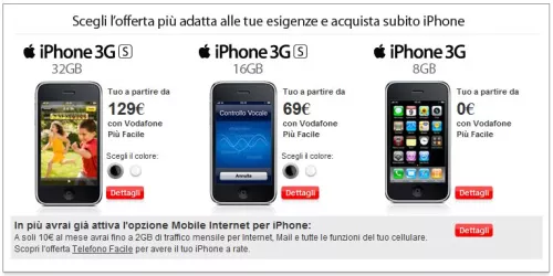 iPhone 3G S: prezzi dell'abbonamento Vodafone