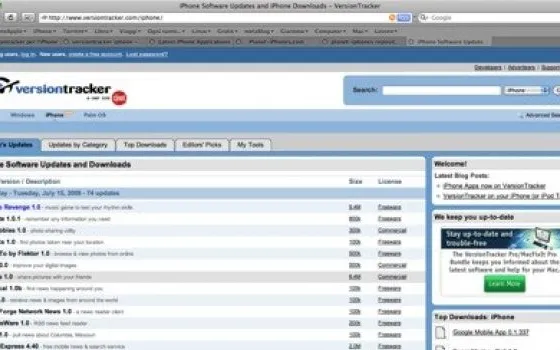 A VersionTracker è cresciuto l'iPhone