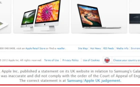 “Samsung non ci ha copiato”: Apple riscrive il messaggio su apple.co.uk