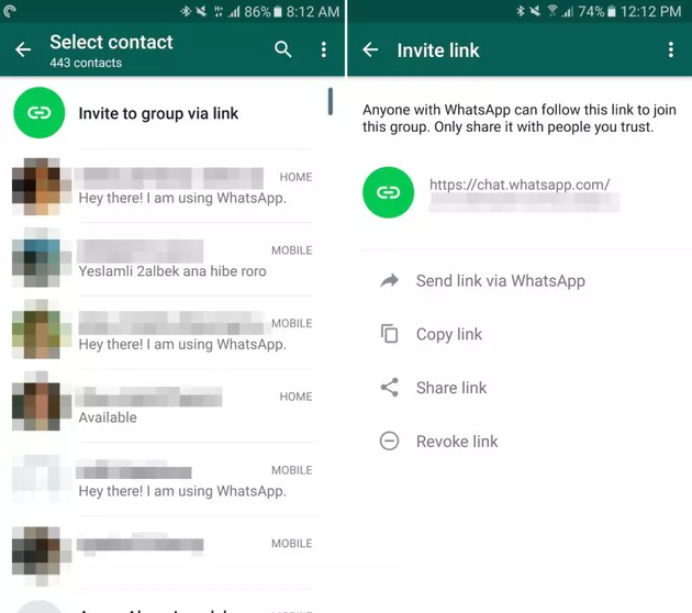 WhatsApp - invito per chat di gruppo