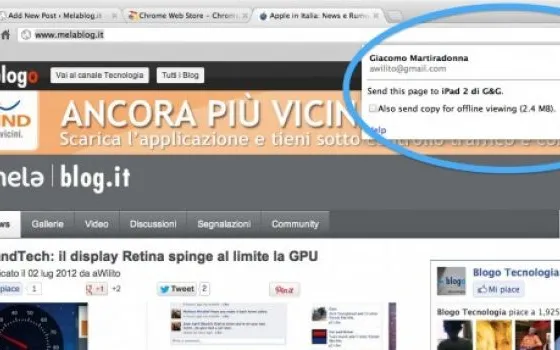 Inviare pagine Web da Mac a iOS con Chrome