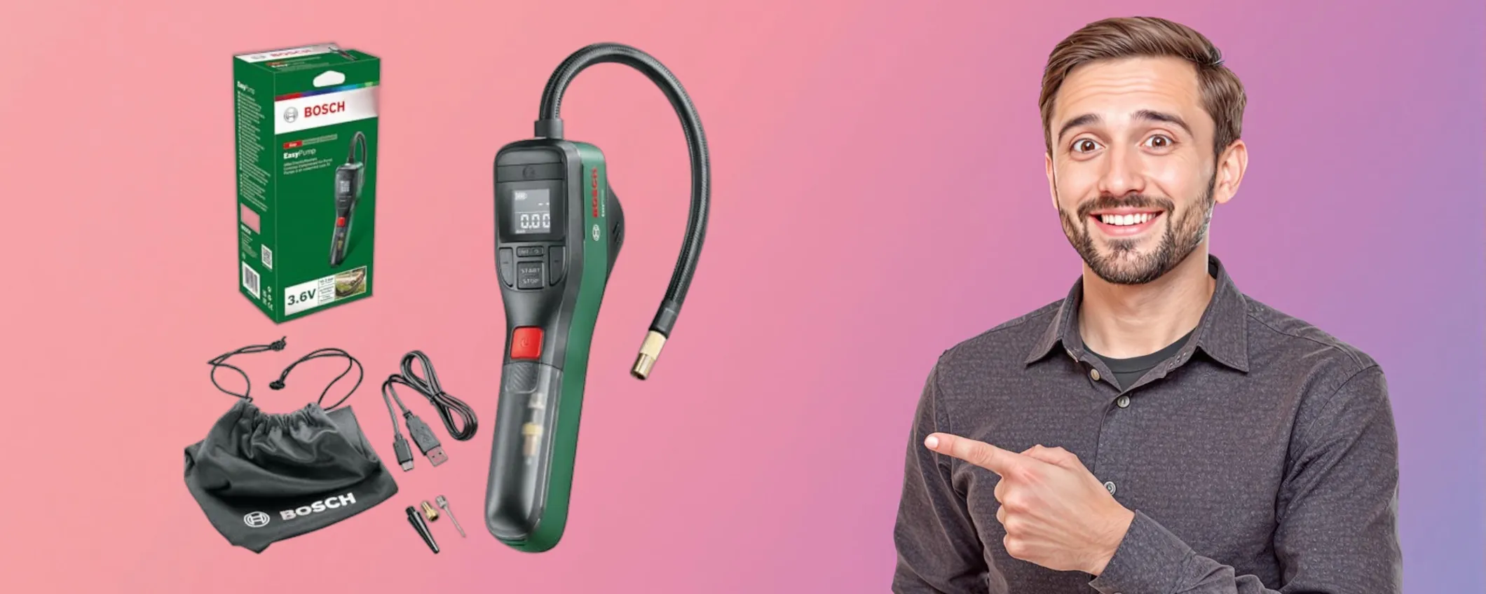 Mini compressore Bosch EasyPump: compatto, potente e ora in offertona su Amazon