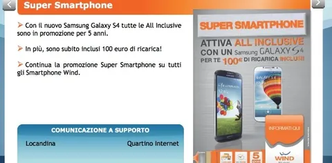 Wind regala 100 euro di ricarica con il Galaxy S4