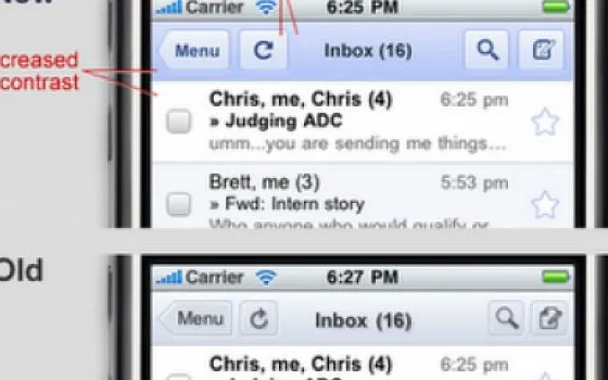 Aggiornamento dell'interfaccia web di Gmail per iPhone