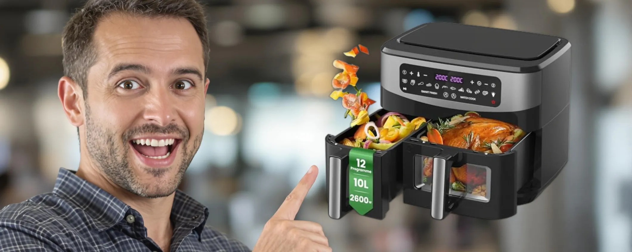 Friggitrice ad aria da 10L con DOPPIO cestello in svendita folle su Amazon