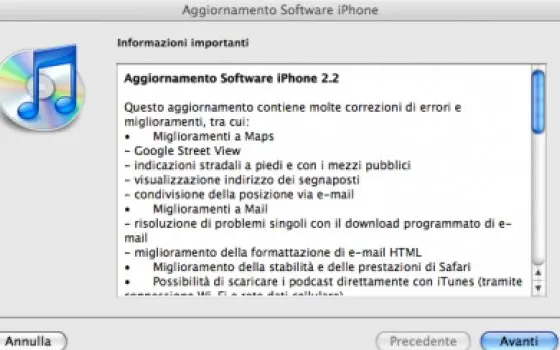 Disponibile Aggiornamento Software iPhone 2.2