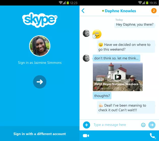 Accesso veloce (sinistra) e anteprima link (destra) in Skype 5.5 per Android.