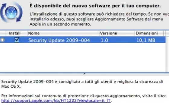 Aggiornamento di sicurezza 2009-004 per Leopard e Tiger