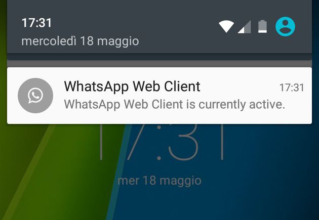 La notifica per WhatsApp Web mostrata in WhatsApp 2.16.86 per Android.