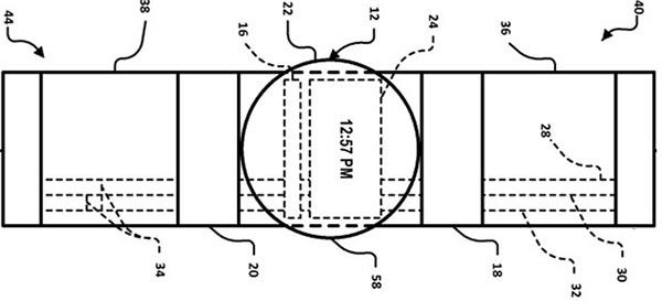 Un'immagine dal brevetto depositato da Google, relativo alla tecnologia messa a punto per gli smartwatch (USPTO)