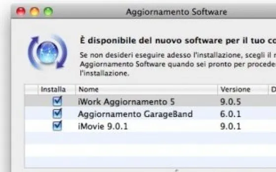 Aggiornamento software per iWork