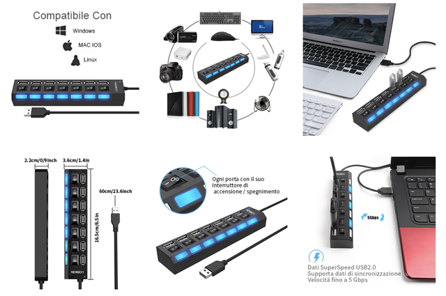 Hub USB Lobkin 7 porte