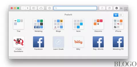 OS X Yosemite, nascondere i preferiti nel menu a tendina di Safari