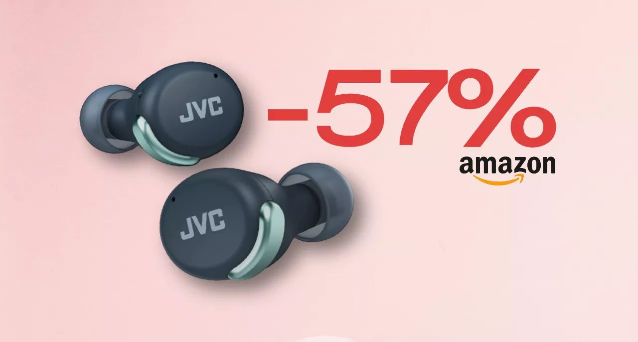 Auricolari wireless JVC: autonomia 21h, IPX4 e SCONTO del 57%