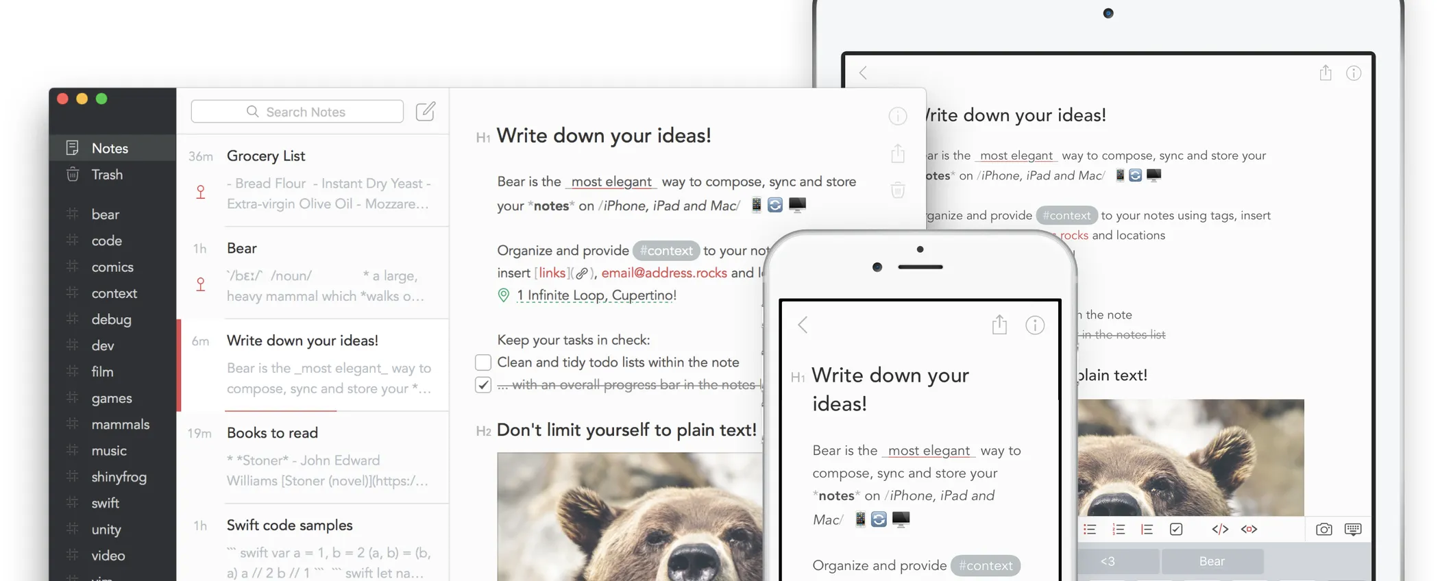 Bear, elegante app tutta italiana per prendere note su iPhone, iPad, Mac
