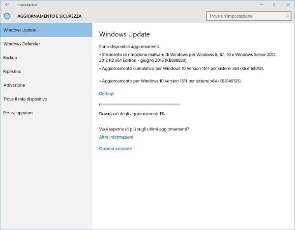 Windows 10, update cumulativo
