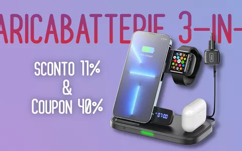 Caricabatterie wireless 3-in-1 per iPhone, Apple Watch e AirPods: AFFARE con sconto e coupon