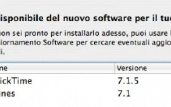 Aggiornamenti per iTunes e Quicktime