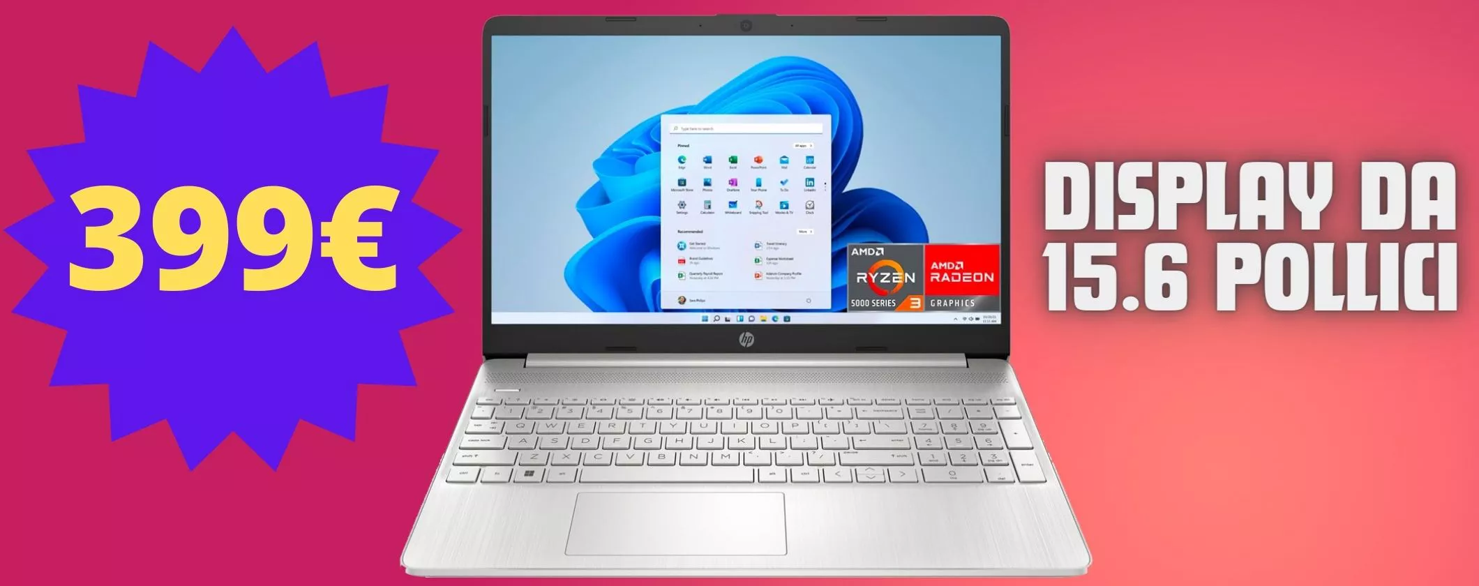HP Laptop SVENDUTO a 399€: 15 pollici e processore AMD Ryzen