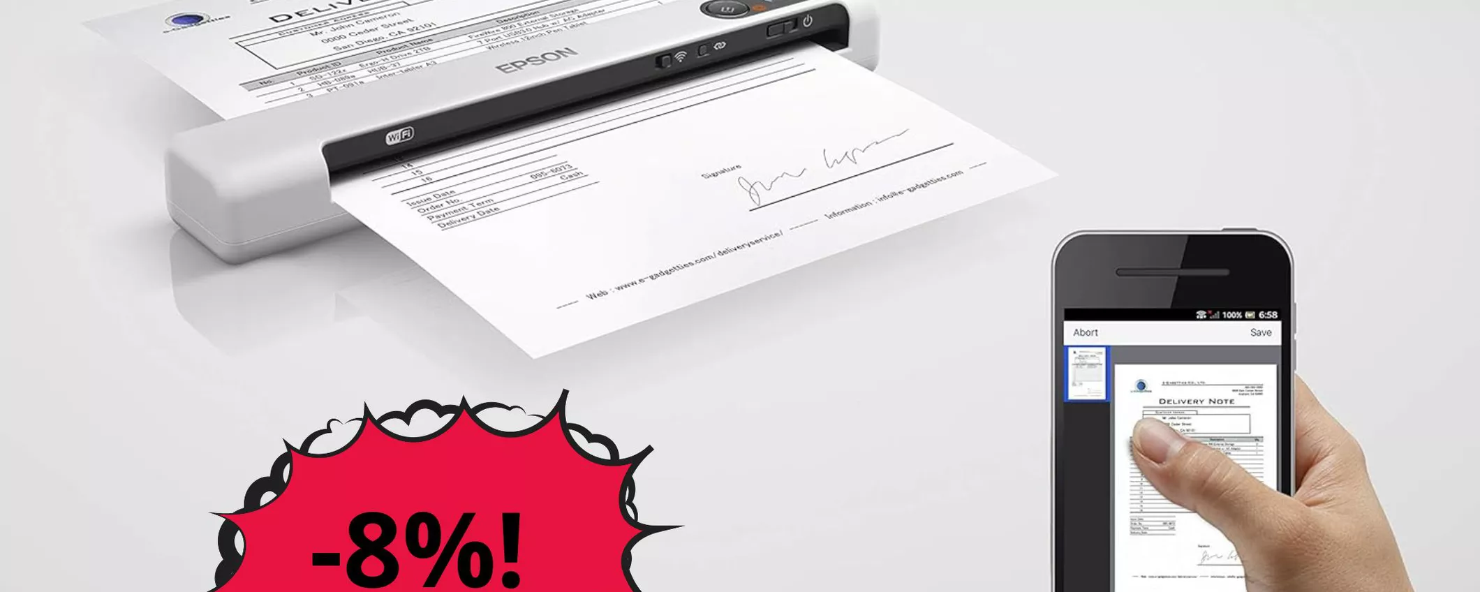 Digitalizza documenti cartacei ovunque tu sia con questo scanner Epson in OFFERTA!