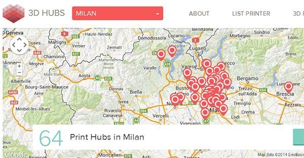 Sono ben 64, nella sola città di Milano (e dintorni) le stampanti 3D messe a disposizione sulla piattaforma 3D Hubs