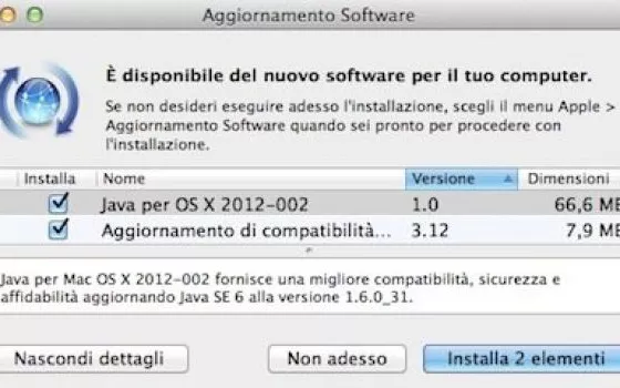 Un altro aggiornamento Java per OS X