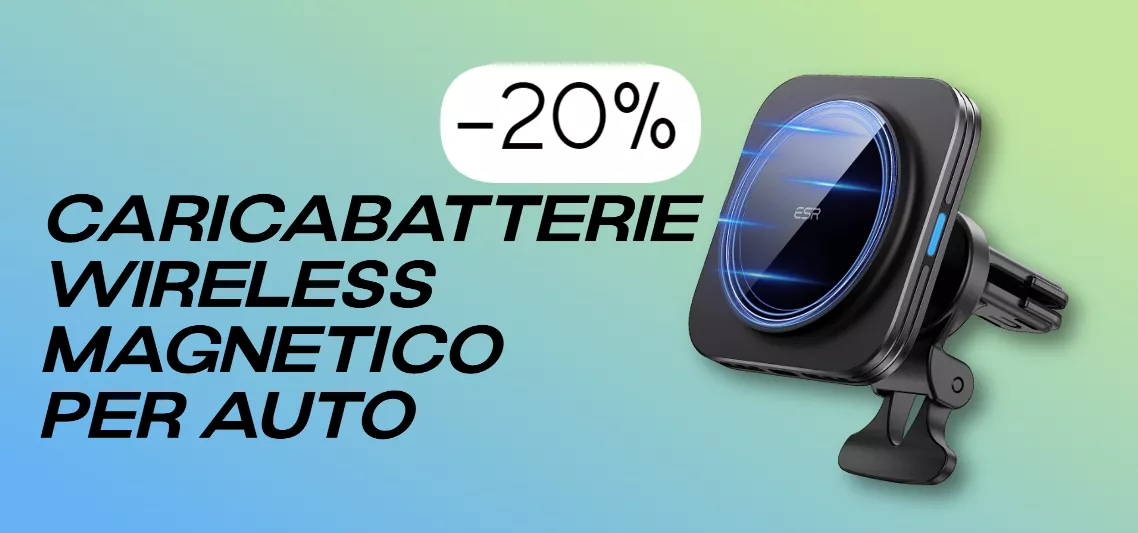 Caricabatterie wireless magnetico per auto: lo SCONTO del 20% è servito