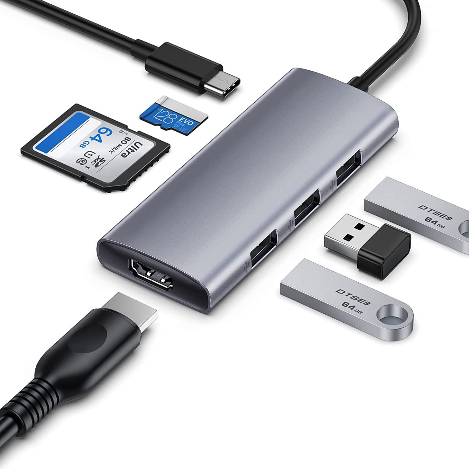 HUB USB 7 Porte Tipo C Adattatore Lettore Schede SD/TF Macbook iPad 4K  Trasmissione Dati Velocità