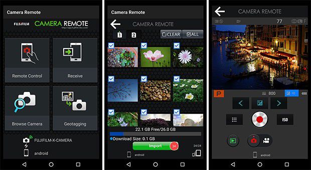Screenshot per l'applicazione Fujifilm Camera Remote su smartphone Android