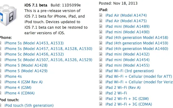iOS 7.1 Apple rilascia la prima beta agli sviluppatori