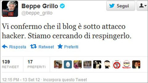 Beppe Grillo: blog sotto attacco, la conferma su Twitter