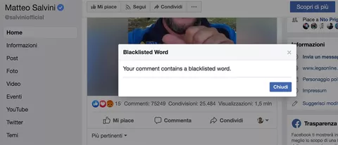 Salvini su Facebook, vietato scrivere 49 milioni