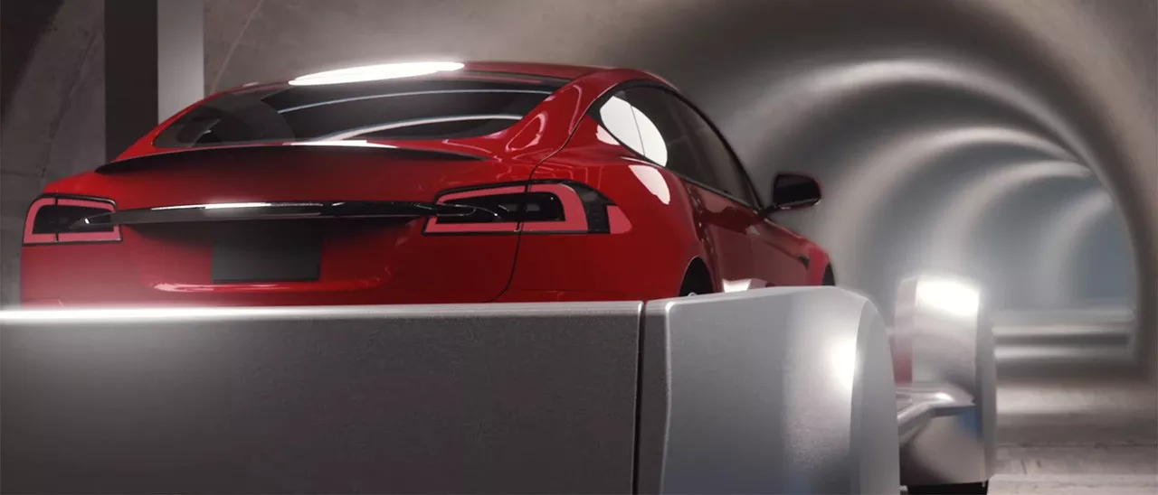 Una Tesla Model S nel tunnel della Boring Company