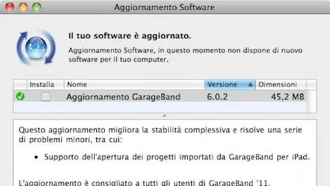 Garageband 6.0.2 introduce il supporto ai progetti iPad