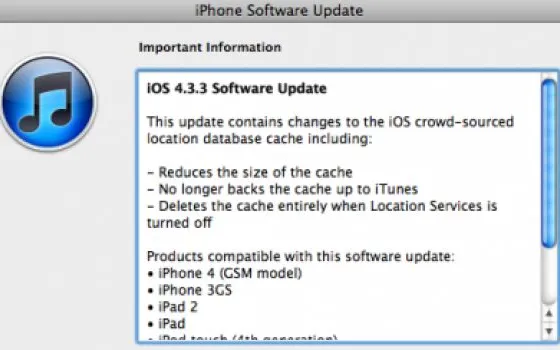 iOS 4.3.3 già disponibile per il download: corretto il bug del location tracking